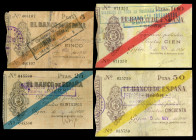 1936. Gijón. Set of 4 banknotes, 5, 25, 50, 100 pesetas. The 10 pesetas banknote is missing for the complete series. F/Almost VF. Est...90,00. 

Spa...