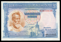 25 pesetas. 1936. Madrid. (Ed 2017-367a). August 31, Joaquin Sorolla. Serie A. Wrinkle on the side. Almost MS. Est...250,00. 

Spanish descripction:...