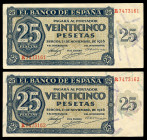 25 pesetas. 1936. Burgos. (Ed-419a). Serie R. 21 November by Giesecke and Devrient. Correlative pair. Almost MS. Est...200,00. 

Spanish descripctio...