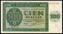 100 pesetas. 1936. Burgos. (Ed-421a). November 21, Burgos Cathedral. Serie J. AU. Est...75,00. 

Spanish descripction: 100 pesetas. 1936. Burgos. (E...