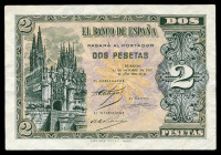 2 pesetas. 1937. Burgos. (Ed 2017-426). October 12, Arch of Santa Maria and Burgos Cathedral. Serie A. Bends. Wrinkles. Choice VF. Est...60,00. 

Sp...