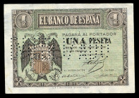 1 peseta. 1938. Burgos. (Ed 2017-427n). April 30, Shield of Spain. Serie G. "INUTILIZADO" en perforación. Paper tearing. Almost VF. Est...100,00. 

...