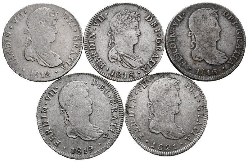 Lot of 5 coins of 4 reales of Ferdinand VII from the mint of Lima, 1812, 1813, 1...