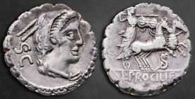 L. Procilius 80 BC. Rome. Serrate Denarius AR