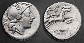 L. Rutilius Flaccus 77 BC. Rome. Denarius AR