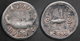 Mark Antony 32-31 BC. Military mint moving with M.Antony. Denarius AR