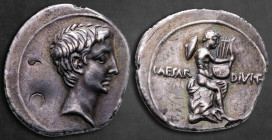 Octavian 29-27 BC. struck Autumn 32-summer 31 BC. Uncertain italian mint (Brundisium or Rome?). Denarius AR