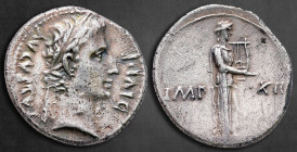 Augustus 27 BC-AD 14. Lugdunum. Denarius AR