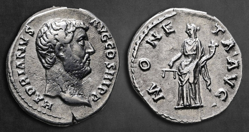 Hadrian AD 117-138. Rome
Denarius AR

18 mm, 2,99 g

HADRIANVS AVG COS III ...