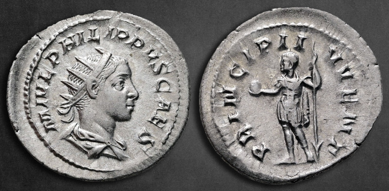 Philip II, as Caesar AD 244-246. Rome
Antoninianus AR

25 mm, 4,18 g

M IVL...