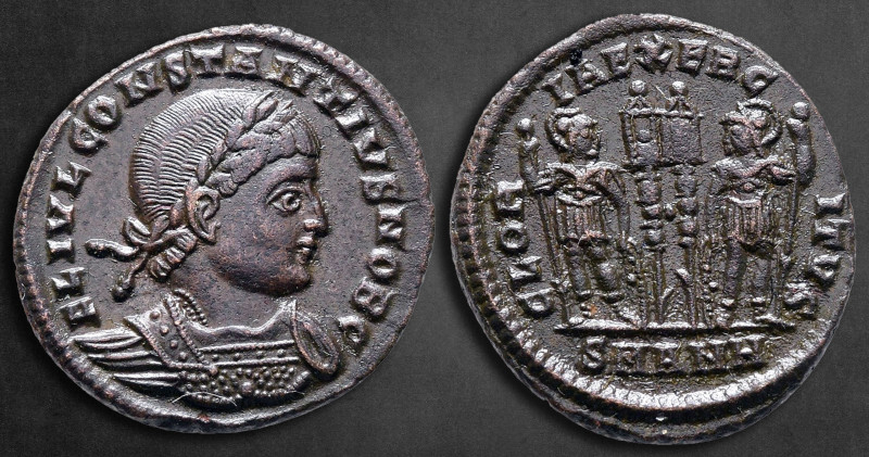 Constantius II, as Caesar AD 324-337. Antioch
Follis Æ

19 mm, 2,62 g

FL I...