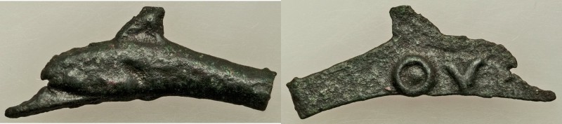 SCYTHIA. Olbia. Ca. 437-410 BC. Cast AE (29mm, 1.82 gm). XF. Dolphin left / ΘY o...
