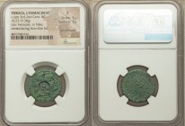 THRACE. Lysimacheia. Ca. 309-220 BC. AE (23mm, 9.38 gm). NGC Fine 5/5 - 3/5, countermarks. Head of Heracles right, wearing lion skin; countermark of f...