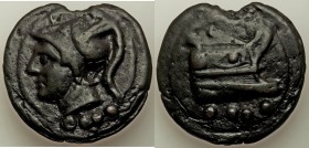 Anonymous. Ca. 225-217 BC. AE aes grave triens (45mm, 82.79 gm, 12h). XF. Rome mint. Helmeted head of Minerva or Mars left; •••• (mark of value) below...