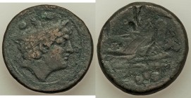 Anonymous. Ca. 217-215 BC. AE sextans (31mm, 25.72 gm, 7h). Fine, marks. Rome, Semilibral. Head of Mercury right, wearing winged petasus; • • (mark of...