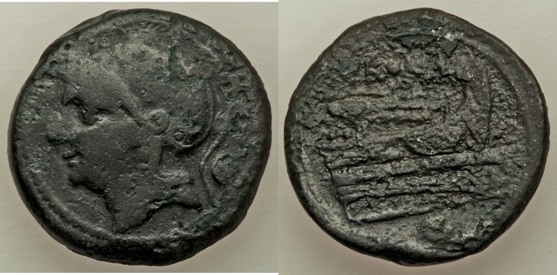 Anonymous. Ca. 217-215 BC. AE uncia (26mm, 14.62 gm, 7h). Fine. Rome. Helmeted h...