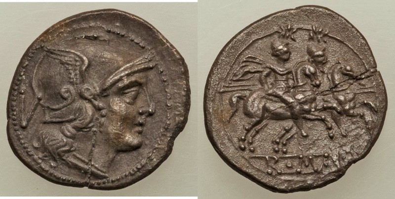 Anonymous (ca. 211 BC or later). AR quinarius (15mm, 2.20 gm, 3h). XF, flan crac...