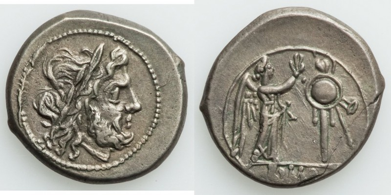 Anonymous. Ca. 211-208 BC. AR victoriatus (17mm, 3.21 gm, 2h). XF. Rome. Laureat...