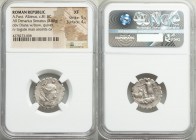 L. Postumius Albinus (ca. 81 BC). AR denarius serratus (20mm, 3.88 gm, 11h). NGC XF 5/5 - 4/5. Rome. Draped bust of Diana right, hair tied in topknot,...