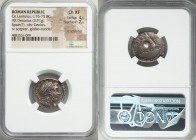 Cn. Lentulus (ca. 76-75 BC). AR denarius (20mm, 3.91 gm, 5h). NGC Choice XF 4/5 - 2/5, lt. scratches. Spain (?). Diademed bust of the Genius of the Ro...