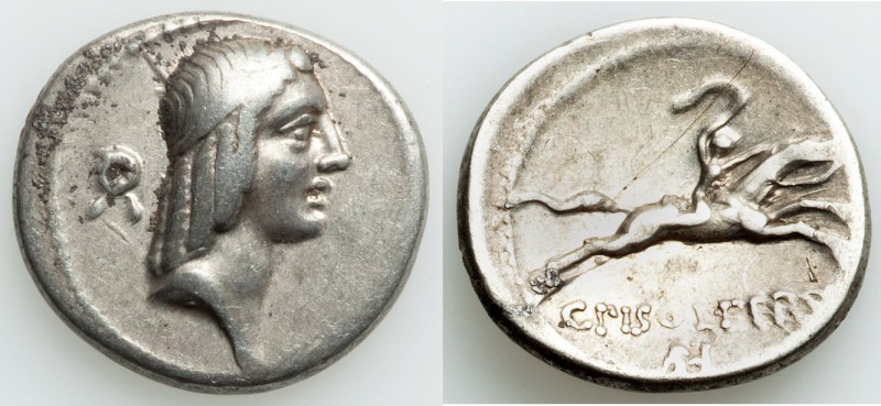 C. Piso L.f. Frugi. (61 BC). AR denarius (18mm, 3.81 gm, 6h). VF, scratch. Laure...