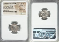 Octavian, as Triumvir (43-32 BC). AR denarius (18mm, 3.73 gm, 7h) NGC Choice VF 4/5 - 2/5, bankers mark. Uncertain mint in Italy, 37 BC. IMP•CAESAR-DI...