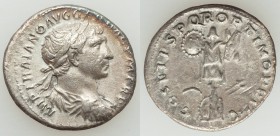 Trajan (AD 98-117). AR denarius (19mm, 3.16 gm, 6h). XF. Rome. IMP TRAIANO AVG GER DAC P M TR P, laureate, draped and cuirassed bust of Trajan right, ...