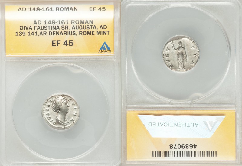Diva Faustina Senior (AD 138-140/1). AR denarius (18mm, 6h). ANACS EF 45. Rome, ...