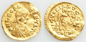 Leo I (AD 457-474). AV semissis (17mm, 1.99 gm, 6h). VF, flan flaw, wavy flan. Constantinople mint. Struck AD 462 or 466. D N LEO PE-RPET AVG, pearl-d...