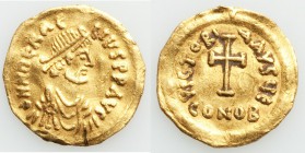 Heraclius (AD 610-641). AV tremissis (15mm, 1.44 gm, 6h). VF, graffito, wavy flan. Constantinople, 5th officina. d N hRACLI-PER AVG, pearl-diademed, d...