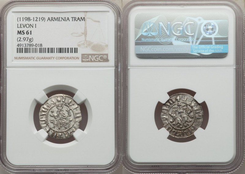 Cilician Armenia. Levon I (1198-1219) Tram ND MS61 NGC, Bed-227. 21mm, 2.97gm. 
...