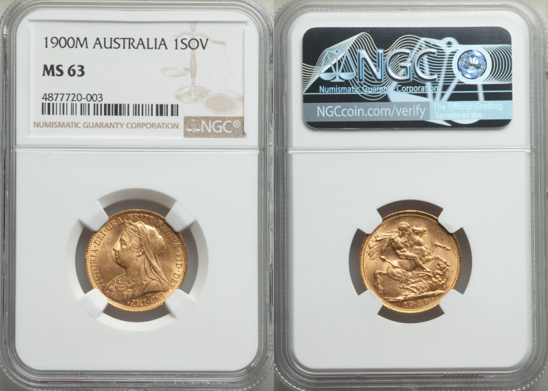 Victoria gold Sovereign 1900-M MS63 NGC, Melbourne mint, KM13. AGW 0.2355 oz.

H...