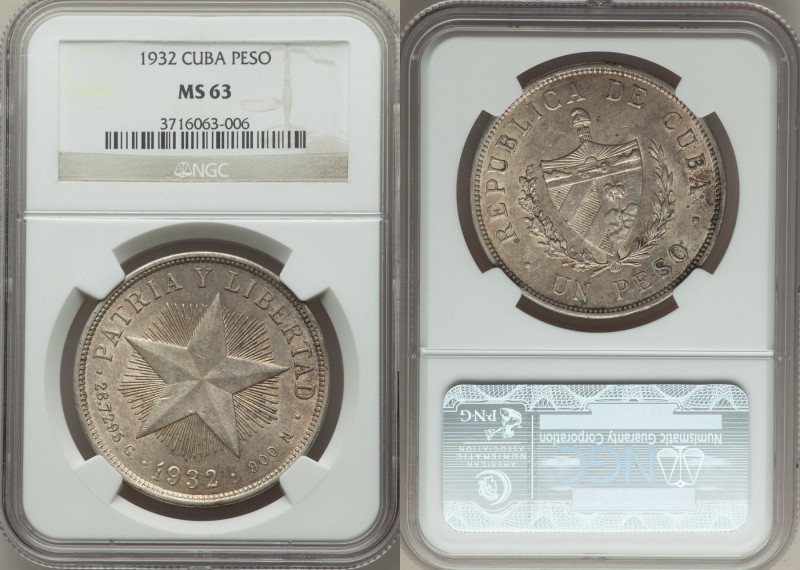 Republic "Star" Peso 1932 MS63 NGC, KM15.2. Light golden toning.

HID09801242017