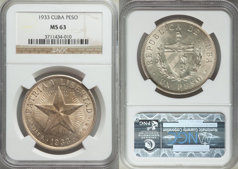 Republic "Star" Peso 1933 MS63 NGC, KM15.2.

HID09801242017