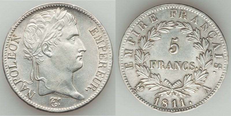 Napoleon I 5 Francs 1811-A UNC (Lightly Cleaned), Paris mint, KM649.1. 

HID0980...