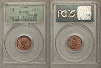 Victoria Pair of Certified 1/2 Farthings 1843, 1) MS63 Red PCGS, KM738. 2) MS62 Red and Brown NGC, KM738. Originally struck for Ceylon. Sold as is, no...