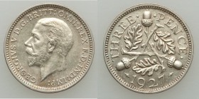 George V 4-Piece Uncertified Assorted Issues 1927 AU, 1) 3 Pence - Unc, KM831. 2) Shilling - AU (hairlined), KM833. 3) Florin - AU (hairlined), KM834....