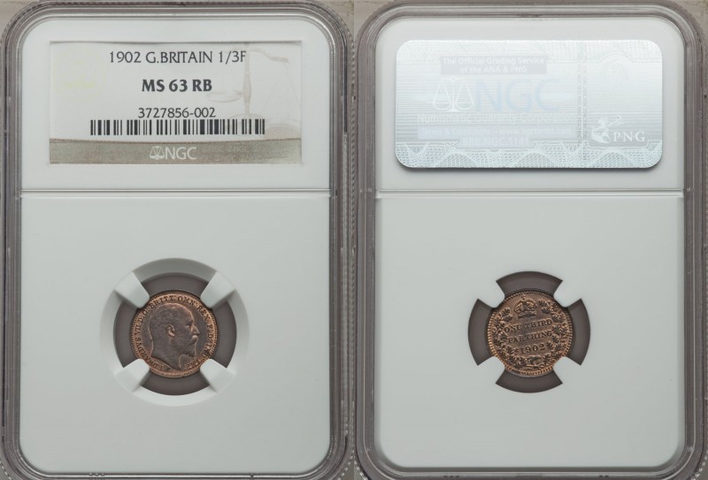 Pair of Certified Assorted 1/3 Farthings NGC, 1) Edward VII 1902 - MS63 Red and ...