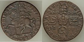 James II brass Gunmoney Crown 1690 VF, Dublin mint, KM103.1, S-6578. 31mm. 12.85gm. Civil war coinage (1689-91). Showing remnants of the large size 1/...