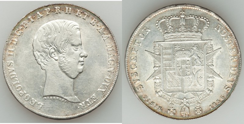 Tuscany. Leopold II 4 Fiorini 1856 AU, KM-C75b. Well struck with a few light adj...