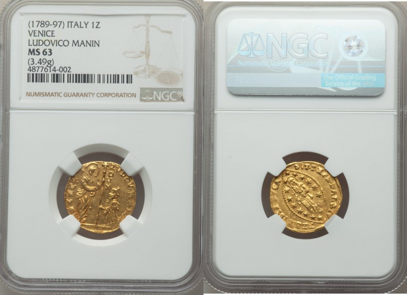 Venice. Ludovico Manin (1789-1797) gold Zecchino ND MS63 NGC, KM755, Fr-1445. 20...