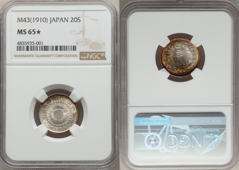 Meiji 20 Sen Year 43 (1910) MS65 S NGC, KM-Y30.

HID09801242017