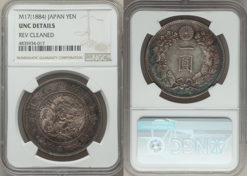 Meiji Yen Year 17 (1884) UNC Details (Reverse Cleaned) NGC, KM-YA25.2. Multi-col...