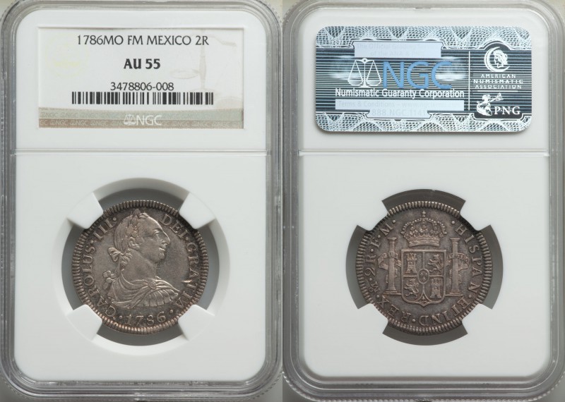 Charles III 2 Reales 1786 Mo-FM AU55 NGC, Mexico City mint, KM88.2a.

HID0980124...