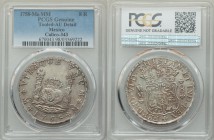 Pair of Certified Assorted Crowns PCGS, 1) 8 Reales 1758 Mo-MM - AU Details (tooled), Mexico City mint, KM104.2. 2) Maximilian Peso 1867-Mo - VF35, Me...