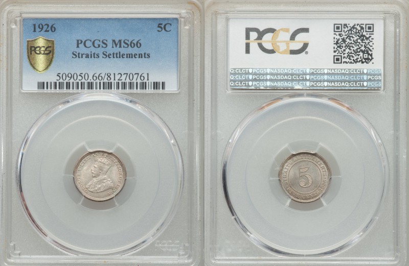 British Colony. George V 5 Cents 1926 MS66 PCGS, KM36. Toning lightly dusted in ...