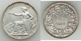 Confederation 3-Piece Lot of Uncertified 5 Francs, 1) 5 Francs 1850-A - Paris mint, XF, KM11. 2) "Nidwalden Shooting Festival" 5 Francs 1861 - XF, KM-...
