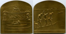 3-Piece Lot of Uncertified Assorted Medals, 1) Belgian Congo: Leopold II bronze "Africa River" Plaquette 1906 - UNC (light residue), Van-79. 72x75mm. ...