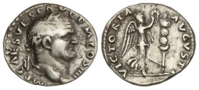 Roman Coins: Roman Empire
Denario. 72-73 d.C. VESPASIANO. Anv.: IMP. CAES. VESP. AVG. P. M. COS. IIII. Cabeza laureada a derecha. Rev.: VICTORIA AVGV...