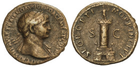 Roman Coins: Roman Empire
As. 112-114 d.C. TRAJANO. Anv.: IMP CAES NERVAE TRAIANO AVG GER DAC P M TR P COS VI P P. Busto laureado a derecha. Rev.: S ...